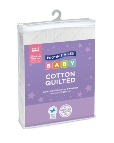 Protect-A-Bed Protect-A-Bed® Cotton Quilted Cot Mattress Protector, Universal Fitted (Large) 132 x 78cm (+14cm depth)