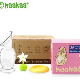 Haakaa Haakaa New Mum Starter Pack (150ml Breast Pump, White Flower Stopper, PP Cap, Butterfly Nursing Pads)