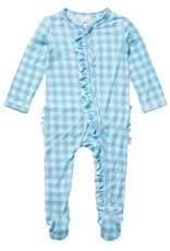 OiOi OiOi Bamboo Zip Ruffled Romper - Blue Gingham