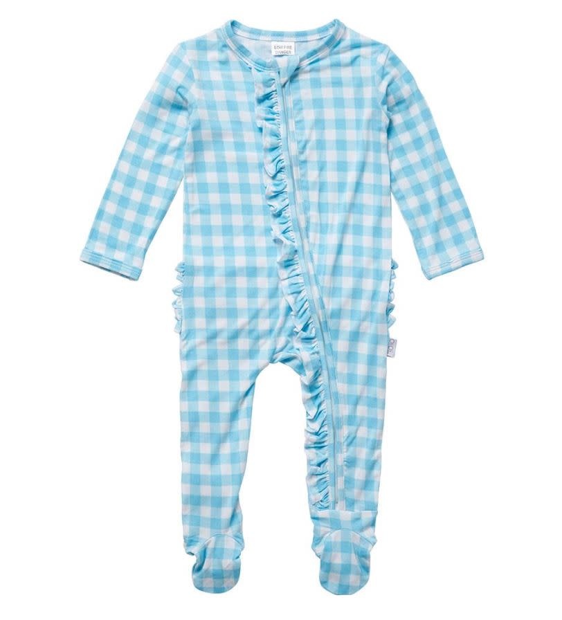 OiOi OiOi Bamboo Zip Ruffled Romper - Blue Gingham