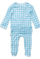 OiOi OiOi Bamboo Zip Ruffled Romper - Blue Gingham