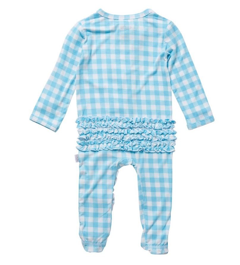 OiOi OiOi Bamboo Zip Ruffled Romper - Blue Gingham