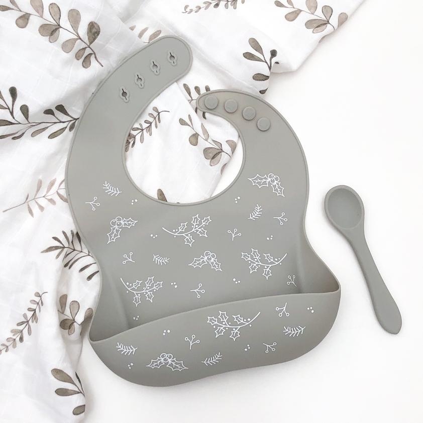 OneChewThree OneChewThree Silicone Catch Bib & Spoon Set - Limited CHRISTMAS Edition