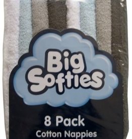 Big Softies 8 Pack Cotton Nappies Pastels Blue