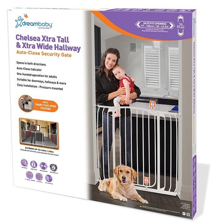 Dreambaby Dreambaby Chelsea Wide Xtra Tall Hallway Swing Closed Security Gate 1M High