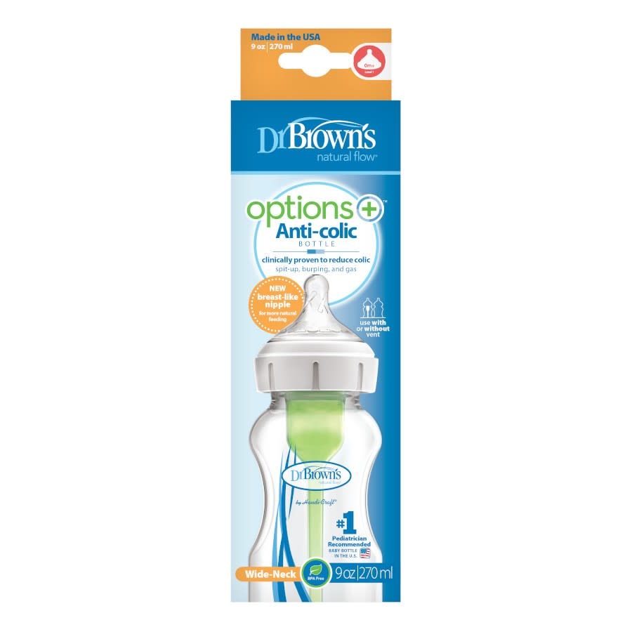 Dr Browns Dr Brown’s Wide Neck Feeding Bottle Options+ with Level 1 Teat, 1-Pack