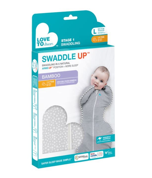 Love To Dream Love To Dream Swaddle UP™ Bamboo Original 1.0 Tog Grey- Wave Dot