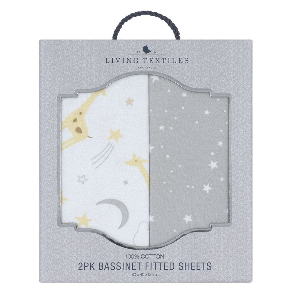 Living Textiles Living Textiles 2-pack Jersey Bassinet Fitted Sheet (40 x 80 x 12cm) - Noah/Stars