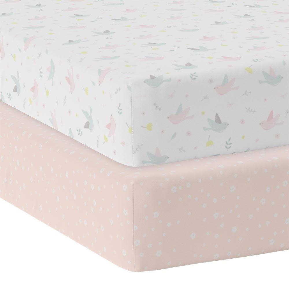 Living Textiles Living Textiles 2-pack Jersey Cot Fitted Sheet - Ava/Blush Floral