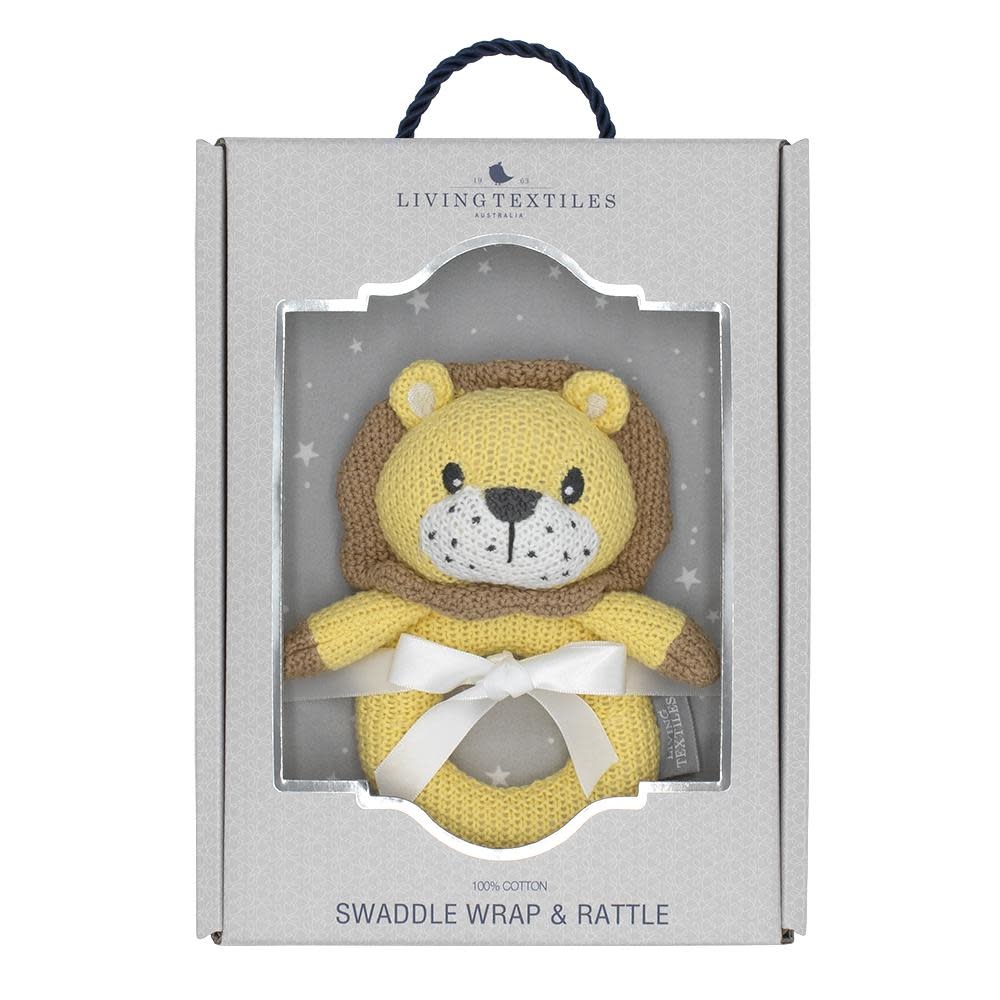 Living Textiles Living Textiles Jersey Swaddle & Ring Rattle Gift Set - Stars/Lion