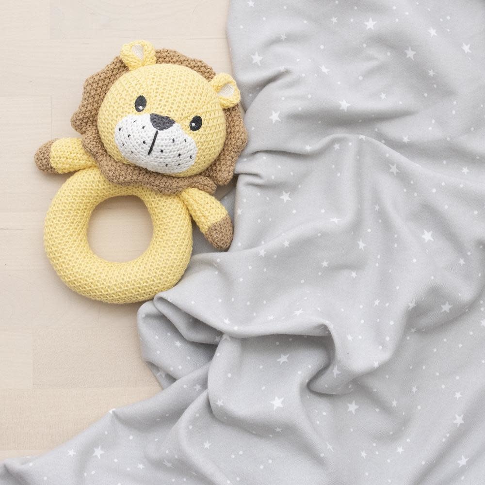 Living Textiles Living Textiles Jersey Swaddle & Ring Rattle Gift Set - Stars/Lion