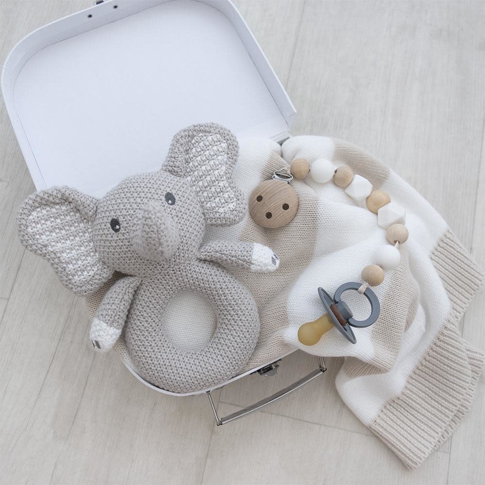 Living Textiles Living Textiles Whimsical Knitted Ring Rattle -  Mason the Elephant