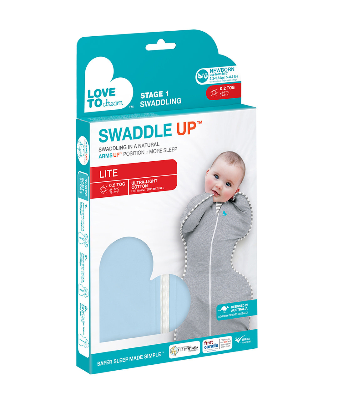 Love To Dream Love To Dream Swaddle UP™ Lite 0.2 TOG Light Blue