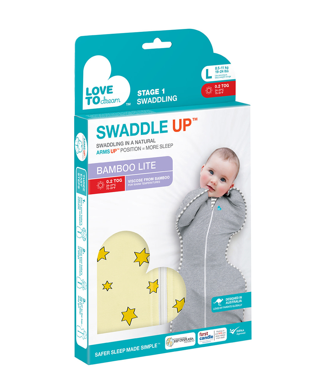 Love To Dream Love To Dream Swaddle UP™ Bamboo Lite 0.2 TOG Yellow-Stars