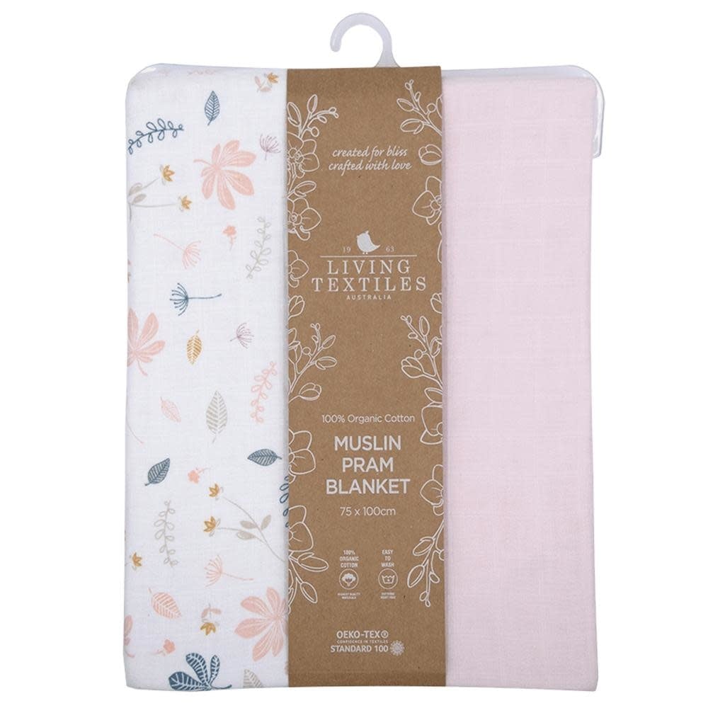 Living Textiles Living Textiles Organic Muslin Pram Blanket (75 x 100cm) - Botanical/Blush