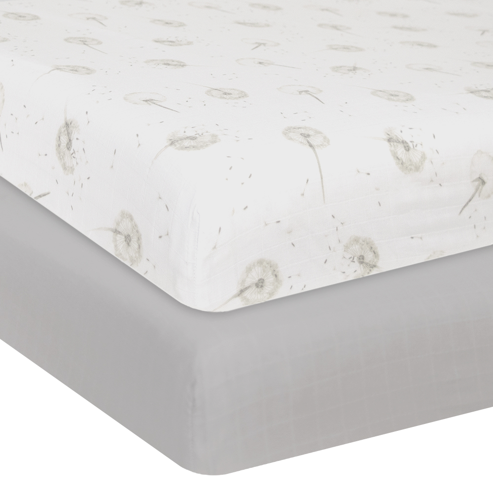 Living Textiles Living Textiles Dandelion Organic Muslin 2pk Cot Fitted Sheet