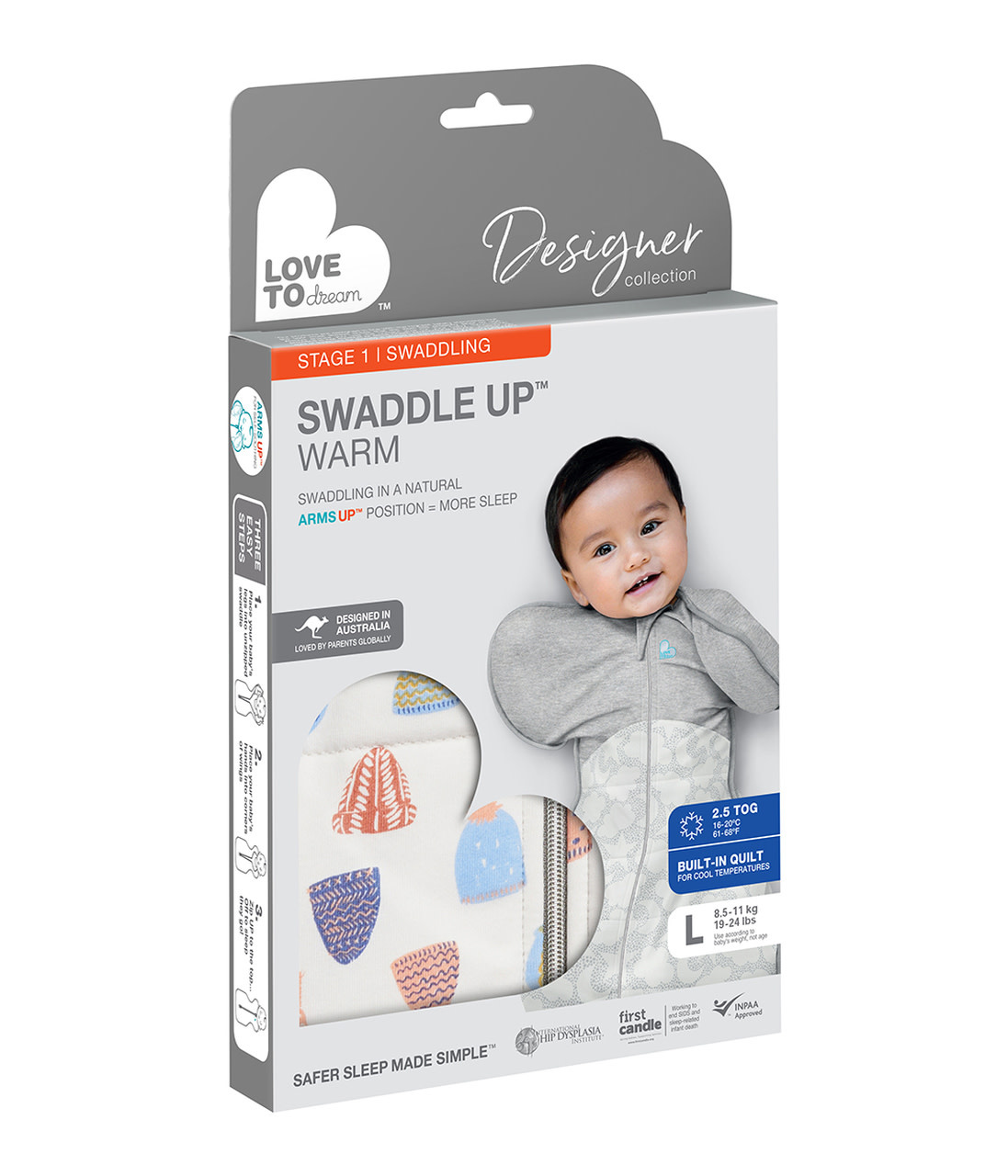 Love To Dream Love To Dream Swaddle UP™ Warm 2.5 Tog - White - Happy Hats