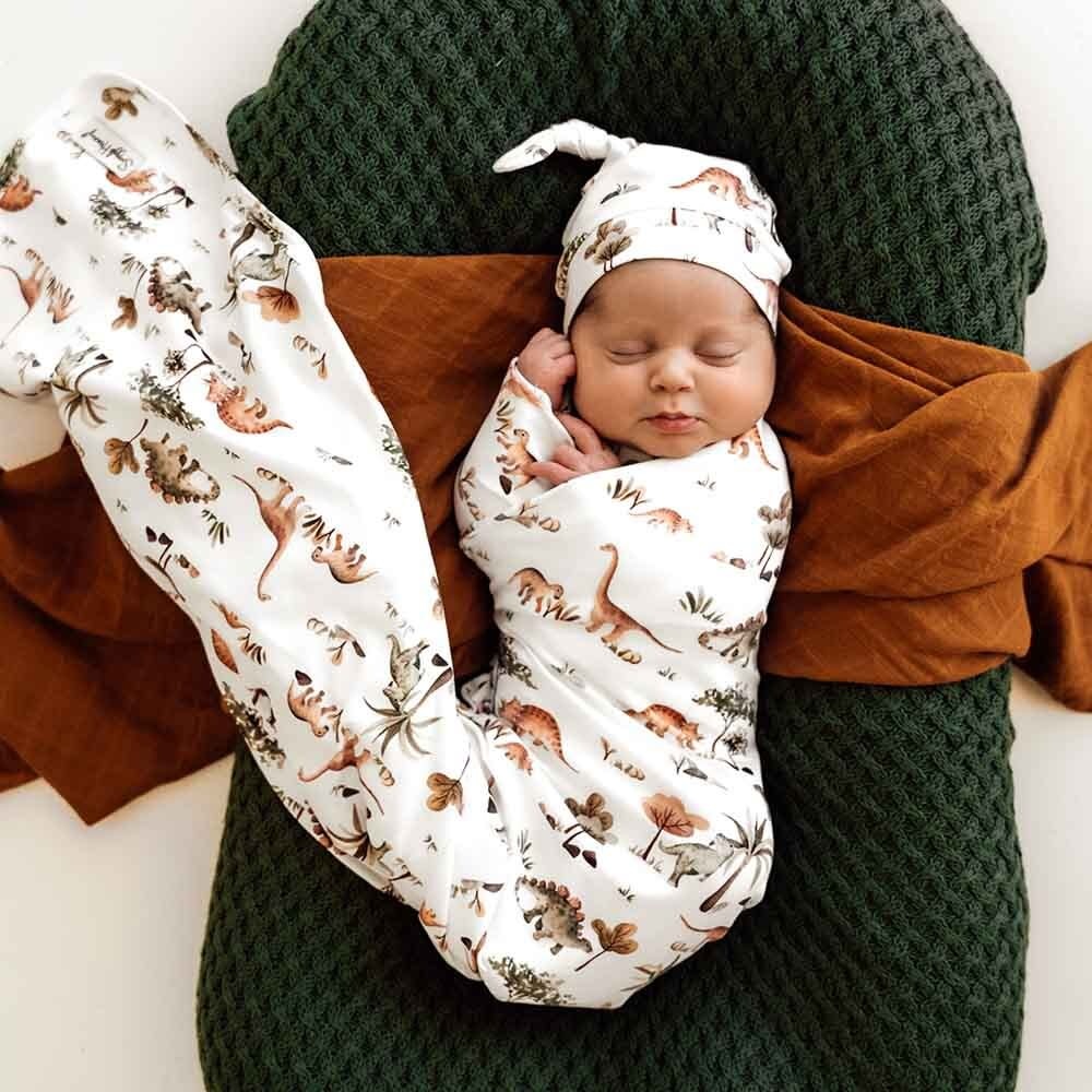 Snuggle Hunny Kids Snuggle Hunny Kids Dino Organic Jersey Wrap & Beanie Set