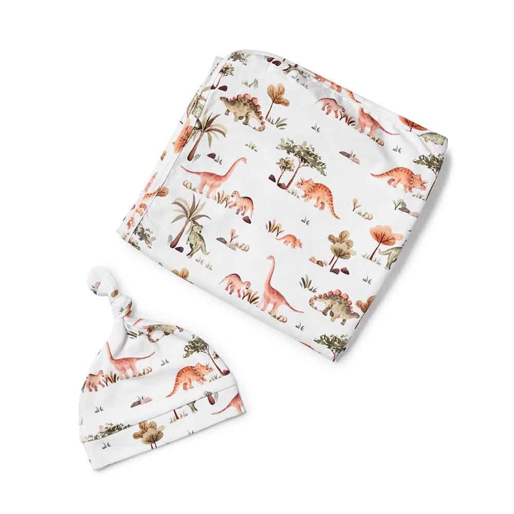 Snuggle Hunny Kids Snuggle Hunny Kids Dino Organic Jersey Wrap & Beanie Set