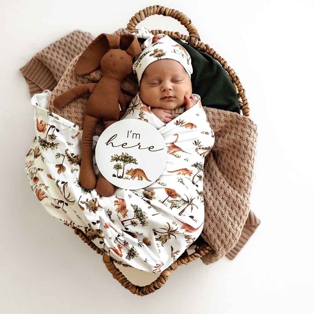 Snuggle Hunny Kids Snuggle Hunny Kids Dino Organic Jersey Wrap & Beanie Set