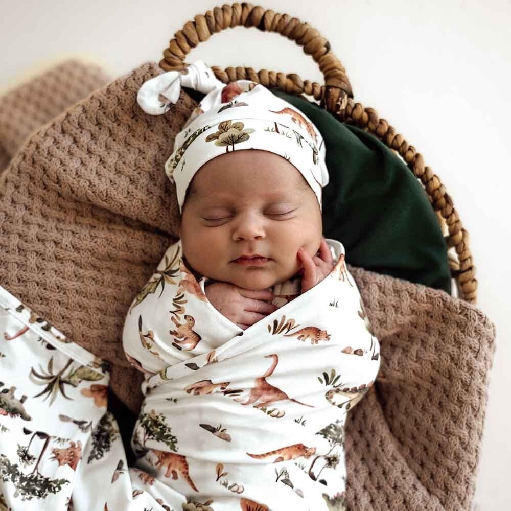 Snuggle Hunny Kids Snuggle Hunny Kids Dino Organic Jersey Wrap & Beanie Set