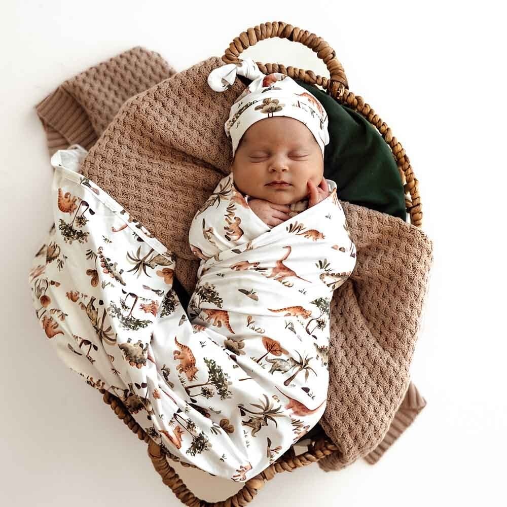 Snuggle Hunny Kids Snuggle Hunny Kids Dino Organic Jersey Wrap & Beanie Set