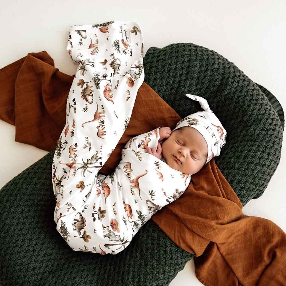 Snuggle Hunny Kids Snuggle Hunny Kids Dino Organic Jersey Wrap & Beanie Set
