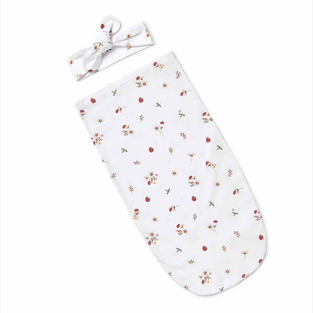 Snuggle Hunny Kids Snuggle Hunny Ladybug Organic Snuggle Swaddle & Topknot Set