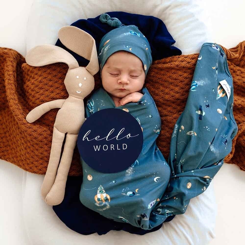 Snuggle Hunny Kids Snuggle Hunny Rocket Organic Jersey Wrap & Beanie Set