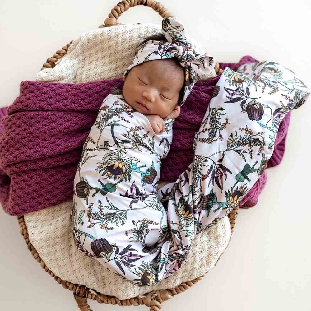 Snuggle Hunny Kids Snuggle Hunny Banksia Organic Jersey Wrap & Topknot Set