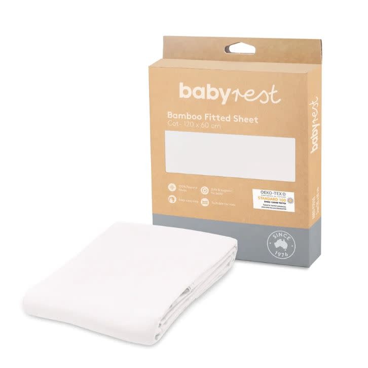 BabyRest Babyrest Fitted Sheet - Bamboo. Cot 120 x 60cm - White