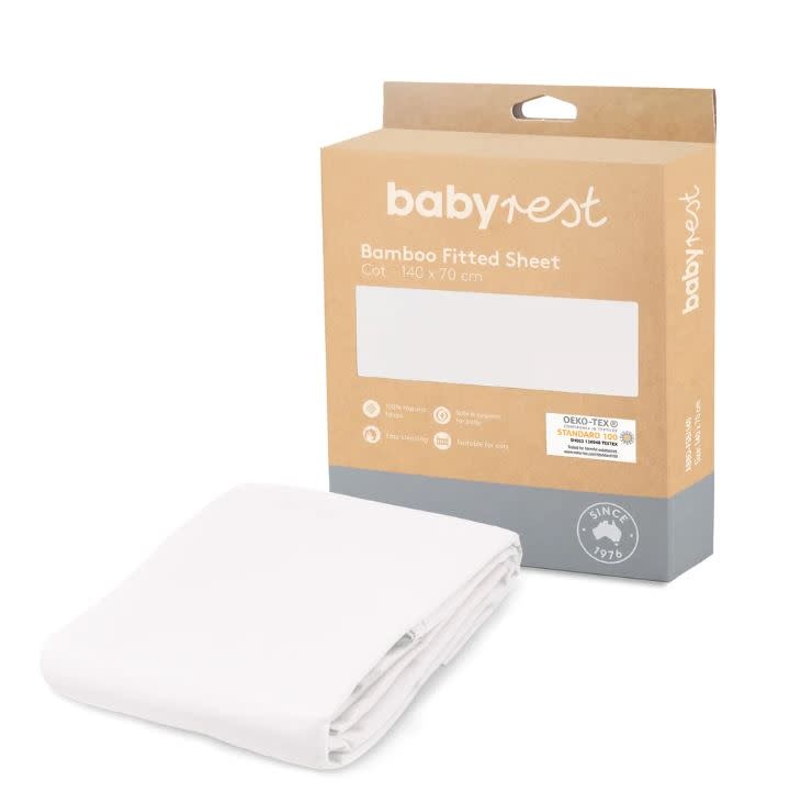 BabyRest Babyrest Fitted Sheet - Bamboo. Cot 140 x 70cm. - White