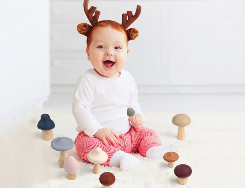 Cherub Baby Cherub Baby Silicone & Beech Wood Mushroom Teether Toys Gift Set 4pk