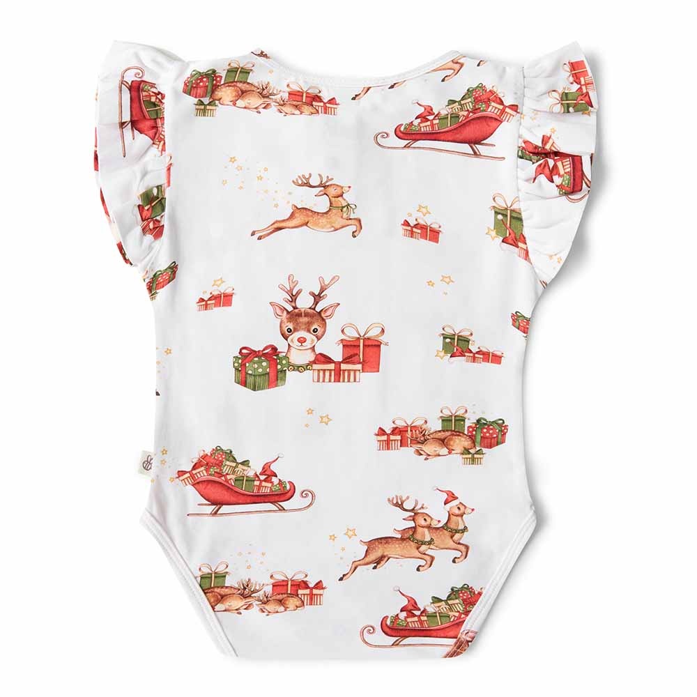 Snuggle Hunny Reindeer Short Sleeve Organic Bodysuit with Frill