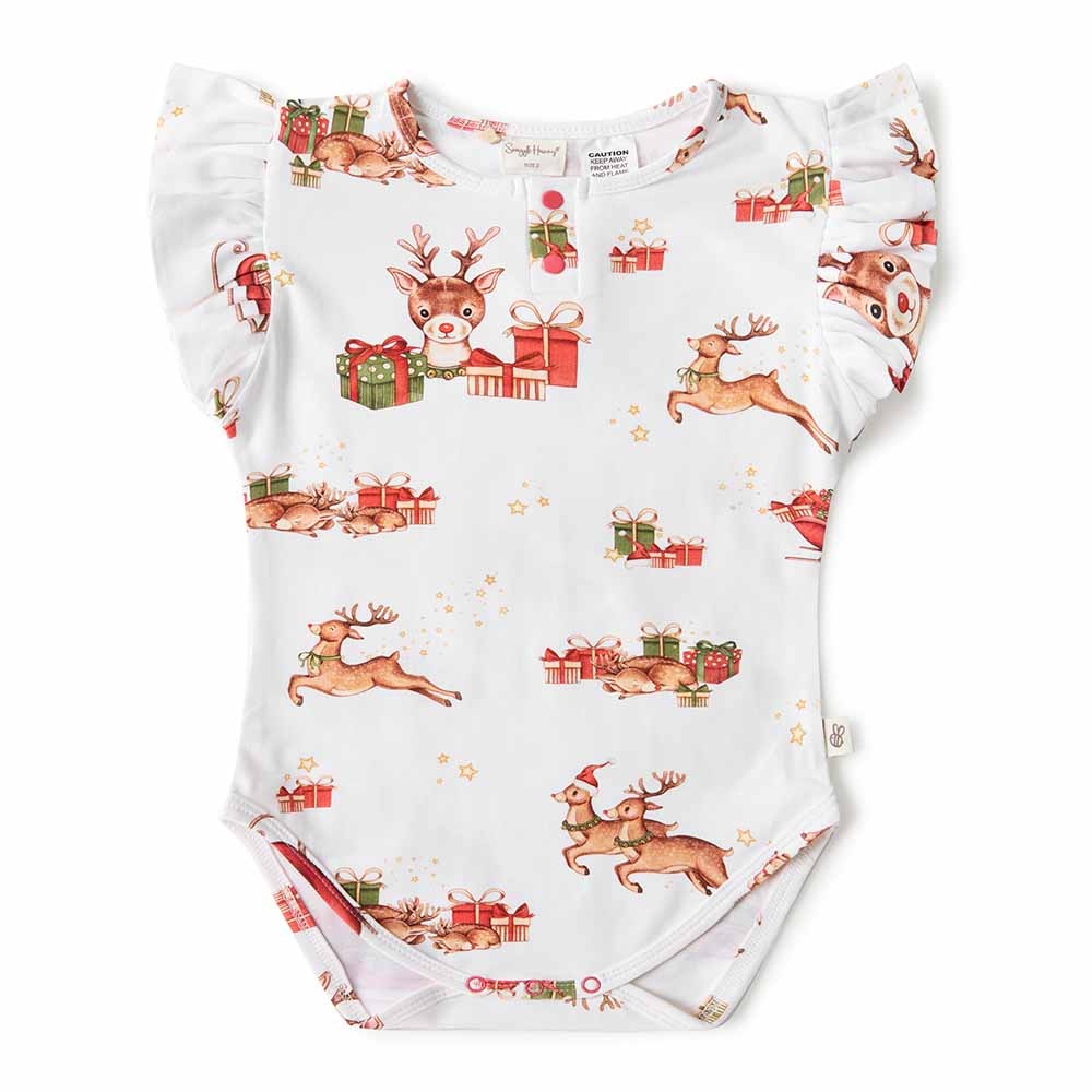 Snuggle Hunny Reindeer Short Sleeve Organic Bodysuit with Frill