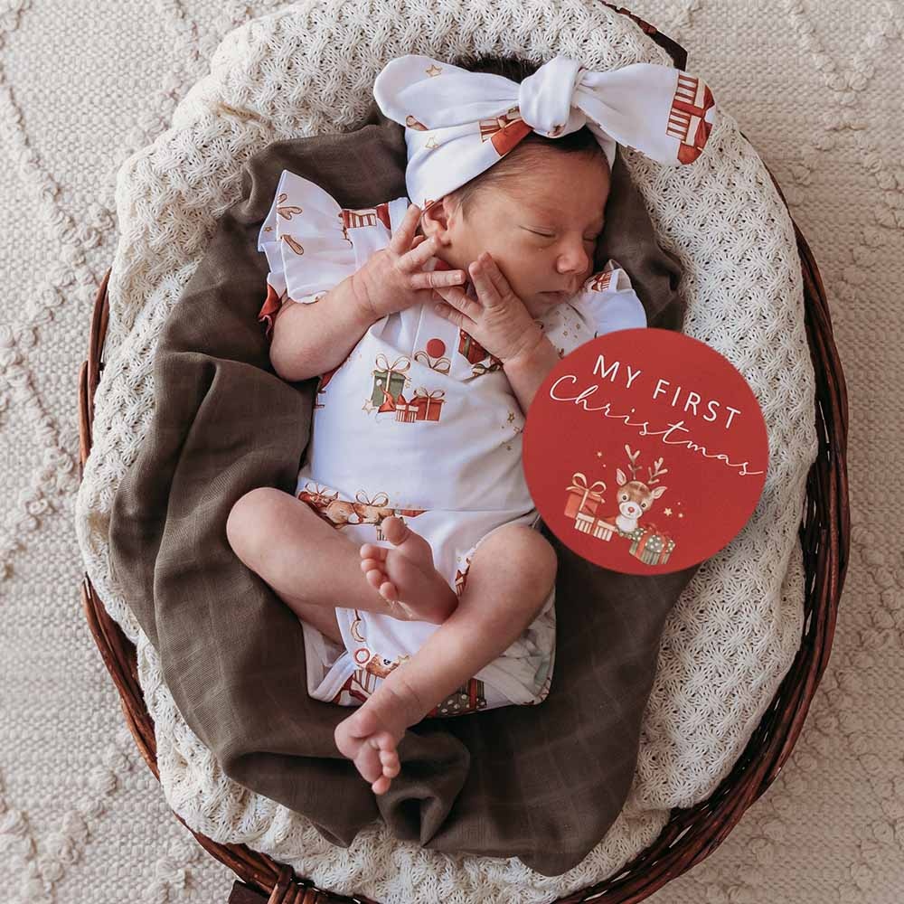 Snuggle Hunny Reindeer Short Sleeve Organic Bodysuit with Frill
