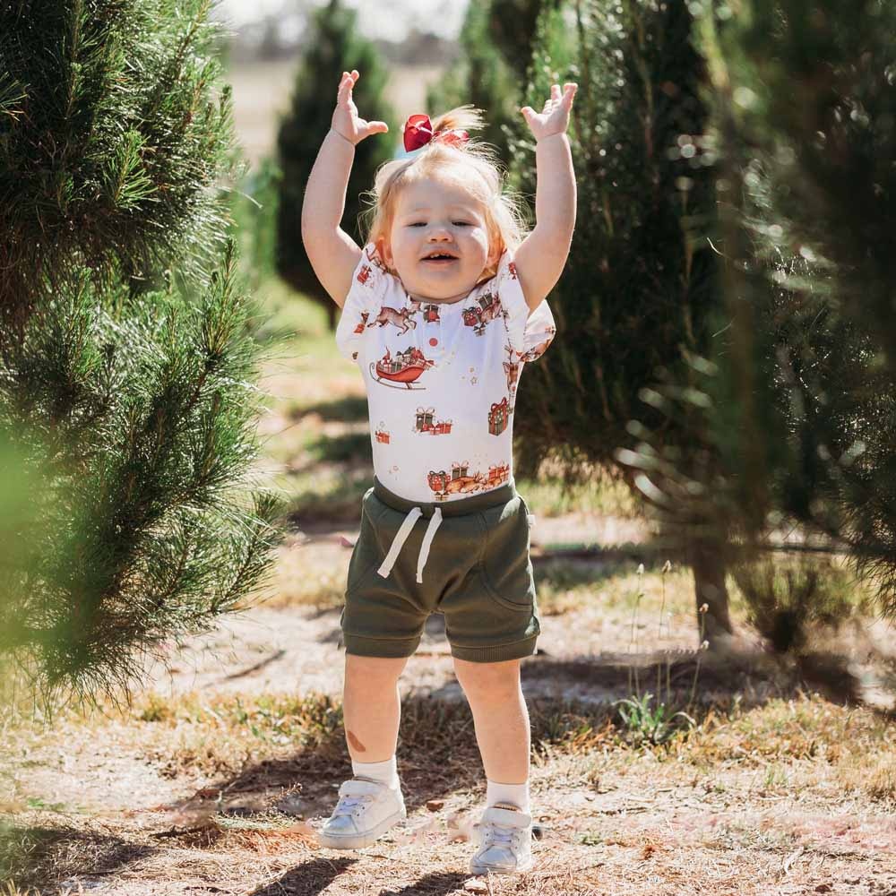 Snuggle Hunny Reindeer Short Sleeve Organic Bodysuit with Frill