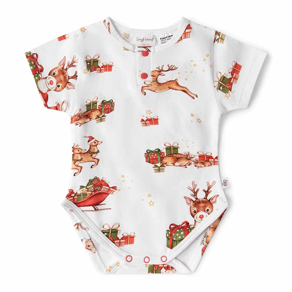 Snuggle Hunny Reindeer Short Sleeve Organic Bodysuit