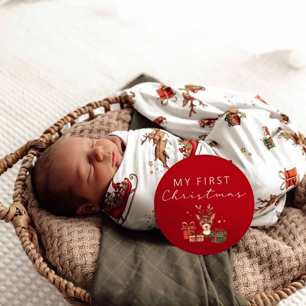 Snuggle Hunny Kids Snuggle Hunny Reindeer Organic Jersey Wrap & Beanie Set + Milestone Card