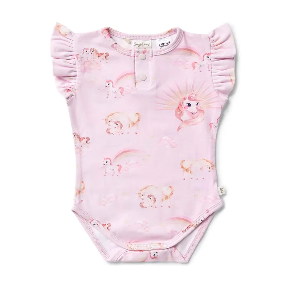 Snuggle Hunny Kids Snuggle Hunny Unicorn Short Sleeve Organic Bodysuit with Frill