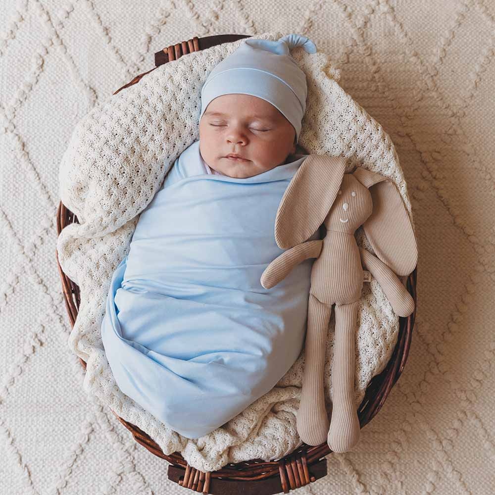 Snuggle Hunny Kids Snuggle Hunny Baby Blue Organic Jersey Wrap & Beanie Set