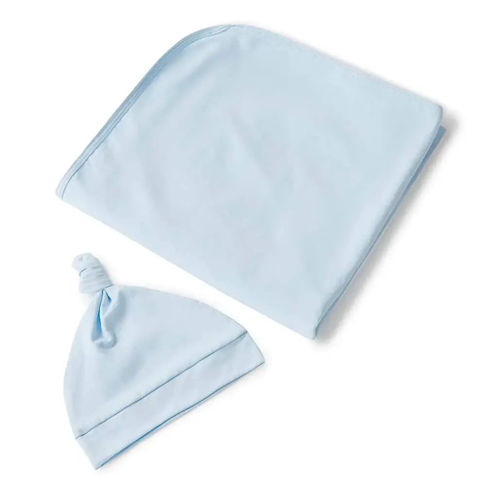 Snuggle Hunny Kids Snuggle Hunny Baby Blue Organic Jersey Wrap & Beanie Set