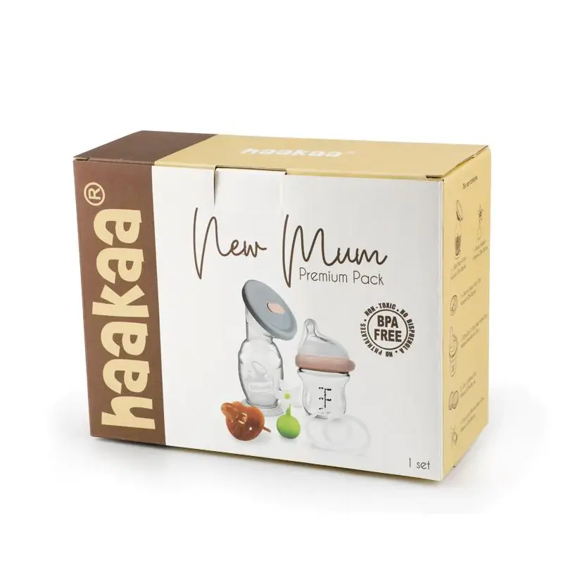 Haakaa Haakaa New Mum Premium Pack (150ml Breast Pump, Glass Bottle, White Flower Stopper, PP Cap, Sealing Disc, Nanosilver Dummy)