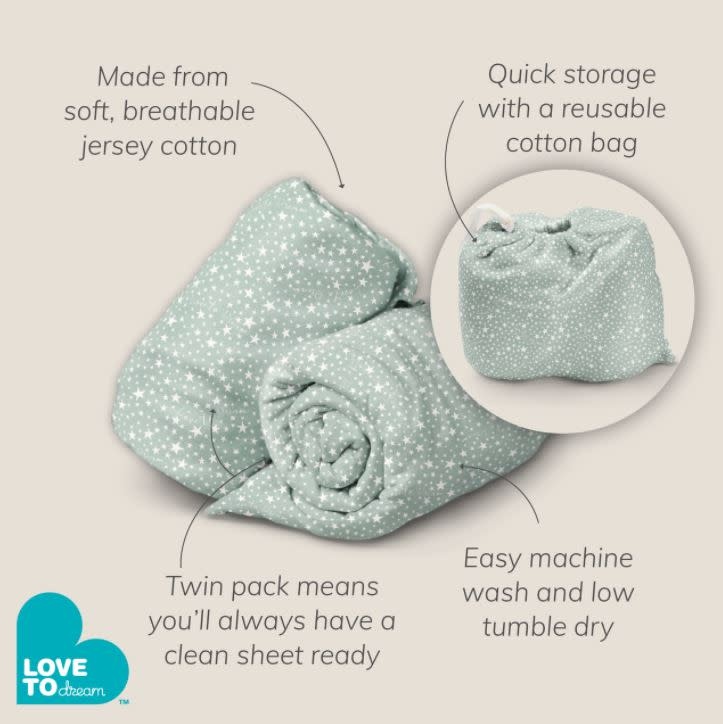 Love To Dream Love To Dream Cot Sheet 2 Pack Fitted