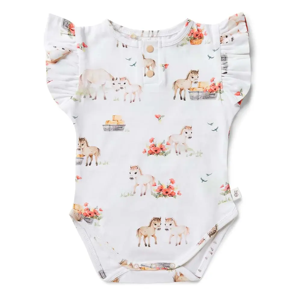 Snuggle Hunny Kids Snuggle Hunny Pony Pals Short Sleeve Organic Bodysuit with Frill