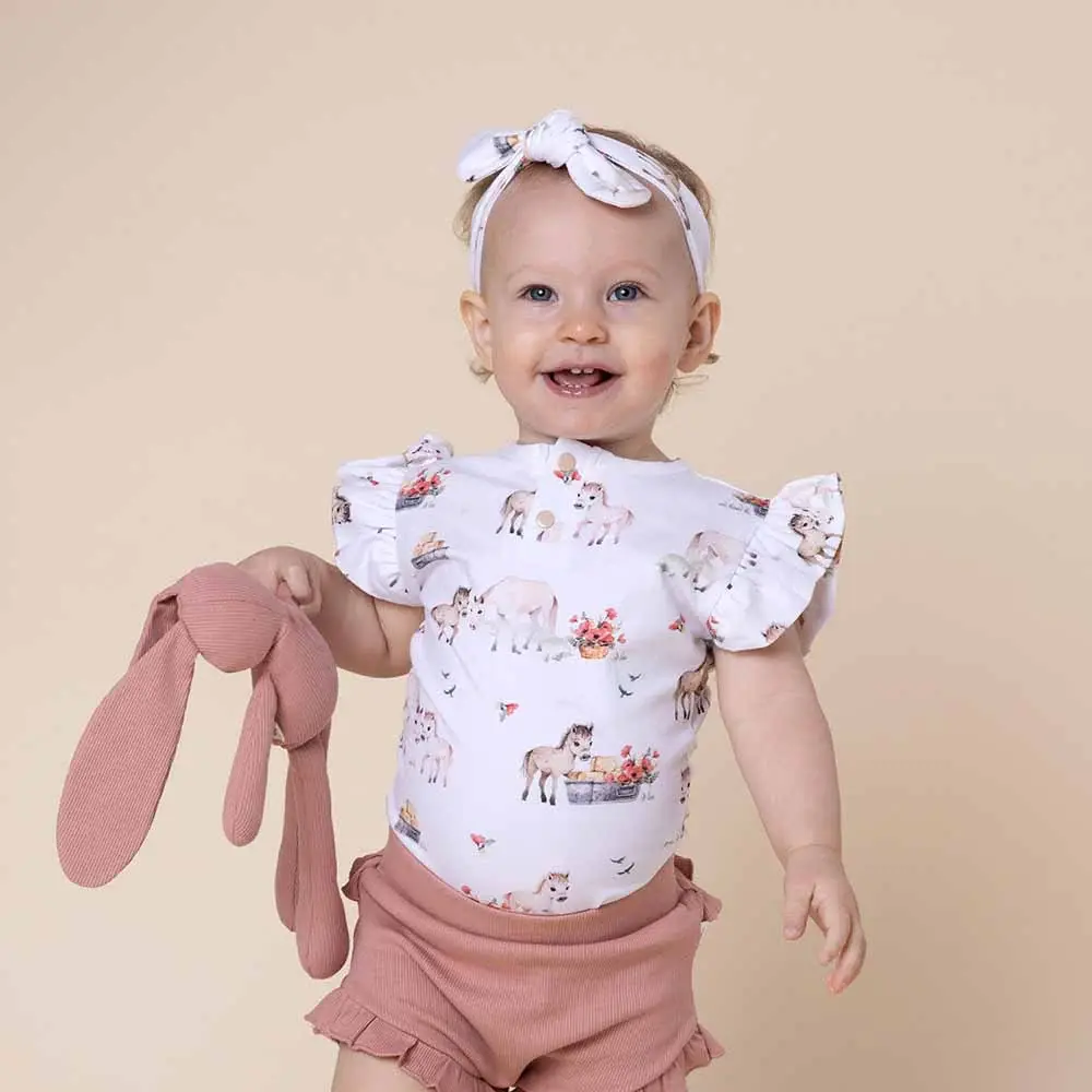 Snuggle Hunny Kids Snuggle Hunny Pony Pals Short Sleeve Organic Bodysuit with Frill