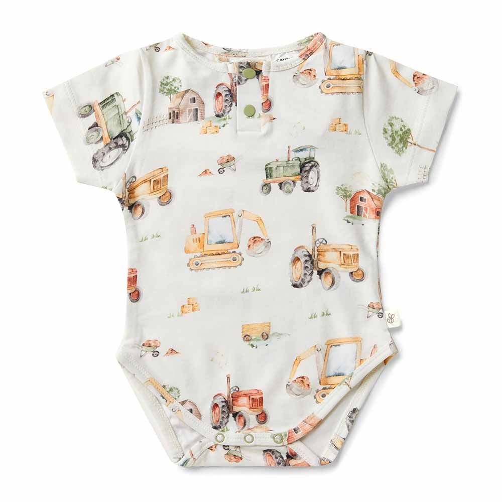 Snuggle Hunny Kids Snuggle Hunny Diggers & Tractors Short Sleeve Organic Bodysuit