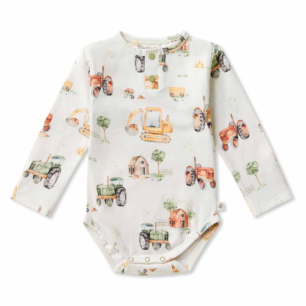 Snuggle Hunny Kids Snuggle Hunny Diggers & Tractors Long Sleeve Organic Bodysuit