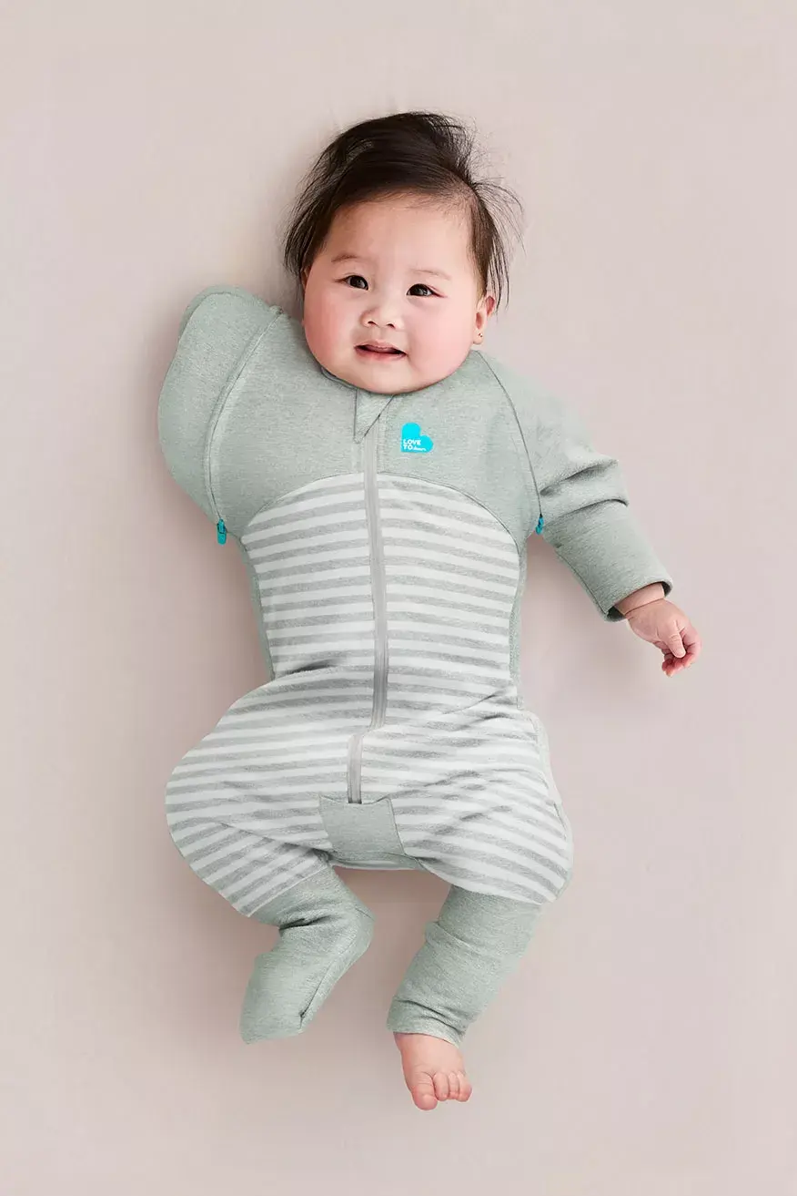 Love To Dream Love To Dream Cotton Swaddle UP Transition Suit Lite 0.2Tog Stripe Olive