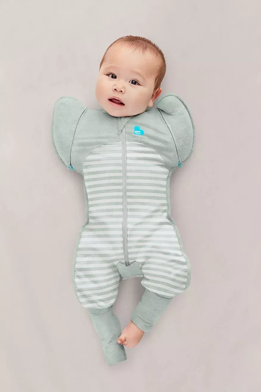 Love To Dream Love To Dream Cotton Swaddle UP Transition Suit Lite 0.2Tog Stripe Olive